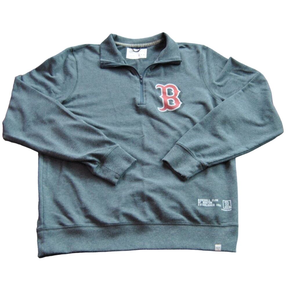 Boston Red Sox Baseball Quarter Zip up Sweater Gray/Blue and Red Medium